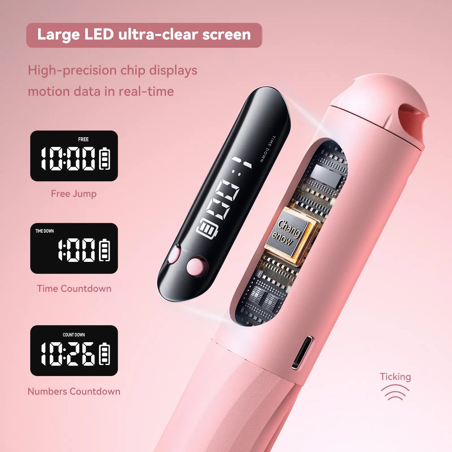 CHANGENOW Cordless Jump Rope with Large LED Display High-Precision Chip Cordless Ball Option Home Workout Equipment Pink